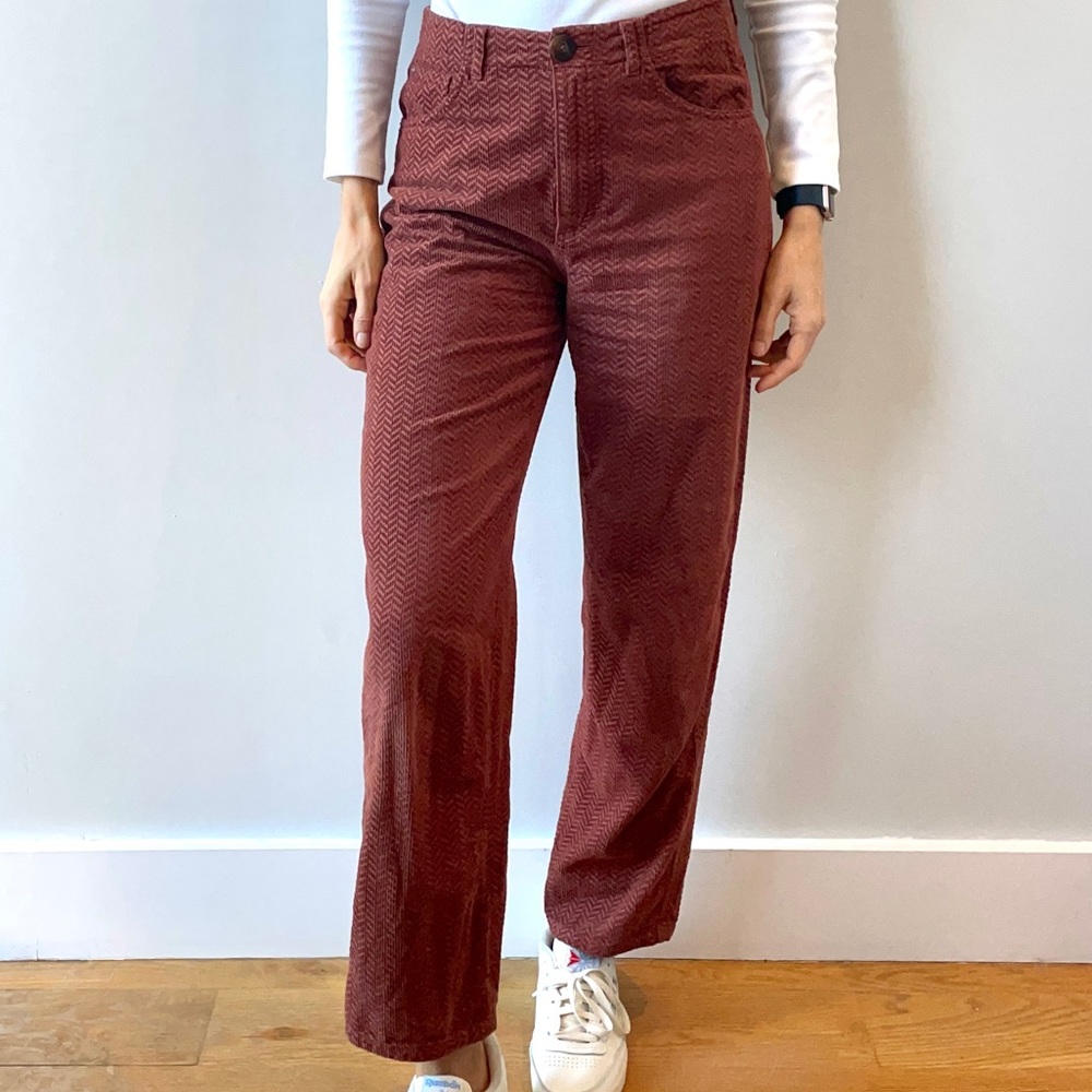 Massimo Dutti Corduroy Cotton Straight Scarlet/Brown Trousers size 6